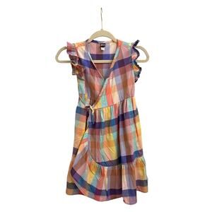 Tea Collection Plaid Pink Multicolor Wrap Dress Size Youth 8